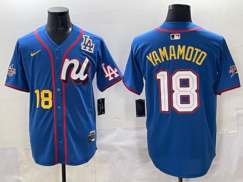 Men 2025 Los Angeles Dodgers #18 Yamamoto Blue All star Nike MLB Jersey style 07->chicago cubs->MLB Jersey
